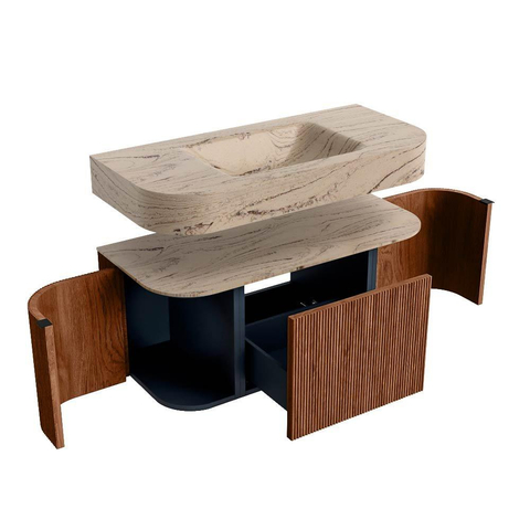 MONDIAZ THOR-DLUX 100cm meuble de salle de bains arrondi gauche + droite couleur Ruby avec 1 tiroir et 2 portes. Vasque suspendue CLOUD Milieu 1 trou de robinet couleur Arena. SW1467459
