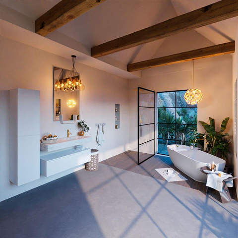 Mondiaz ALAN-DLUX Ensemble de meuble - 110cm - meuble Talc mat - 1 tiroir - Lavabo Cloud Opalo suspendu - vasque Droite - 1 trou de robinet SW806371