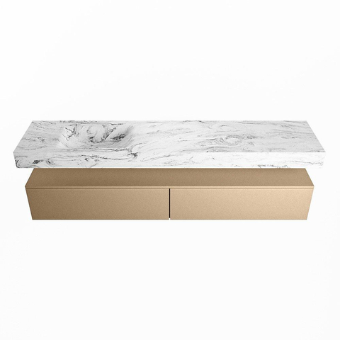 Mondiaz ALAN-DLUX Ensemble de meuble - 200cm - meuble Oro mat - 2 tiroirs - Lavabo Cloud Glace suspendu - vasque Gauche - 0 trous de robinet SW806039