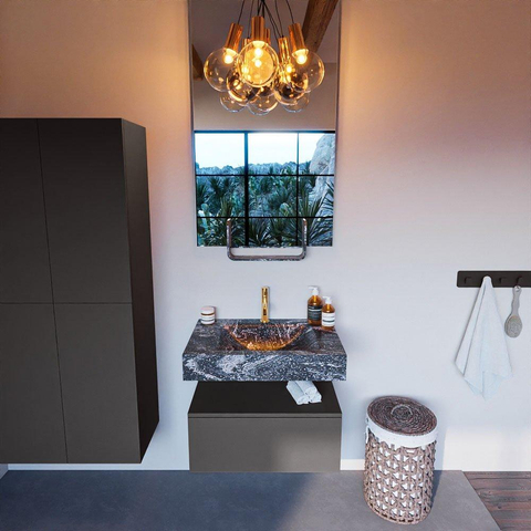 Mondiaz ALAN-DLUX Ensemble de meuble - 70cm - meuble Dark grey mat - 1 tiroir - Lavabo Cloud Lava suspendu - vasque Centre - 1 trou de robinet SW808111
