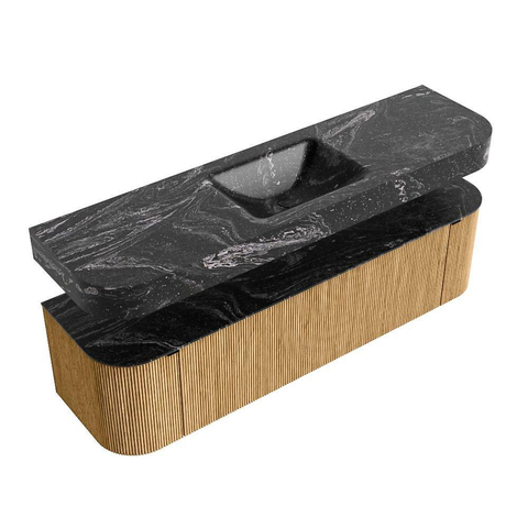 MONDIAZ THOR-DLUX 170cm meuble de salle de bains arrondi gauche + droite couleur Oak avec 1 tiroir et 2 portes. Vasque suspendue CLOUD Milieu 1 trou de robinet couleur Lava. SW1465428