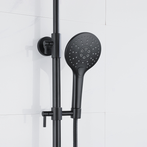 FugaFlow Eccelente Ensemble de douche de tête - thermostatique - douche de tête 25cm - flexible métallique - douchette ronde - noir mat SW1451008
