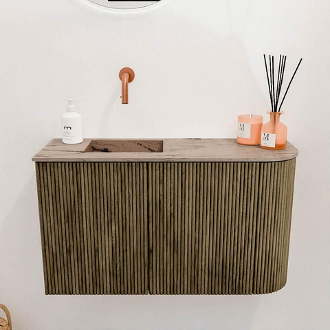 Mondiaz JOYA-DLUX 71.6cm toiletmeubel - ronding rechts kleur Dusk - Wastafel FAYE positie Links Zonder kraangat kleur Arena. SW1425766