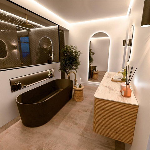 Mondiaz CIRO-DLUX Badkamermeubelset - 170x45x50cm - Solid surface wastafel Frappe - 1 wasbak Links - 1 kraangat - 4 lades - Oak SW1530897
