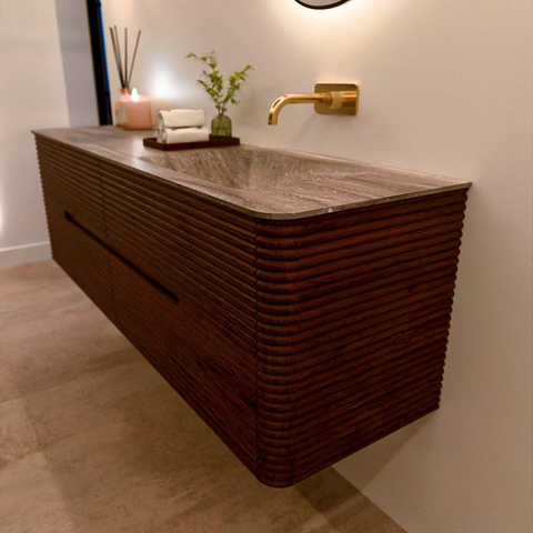 Mondiaz CIRO-DLUX Badkamermeubelset - 160x45x50cm - Solid surface wastafel Oza - 1 wasbak Rechts - zonder kraangaten - 4 lades - Ruby SW1531910