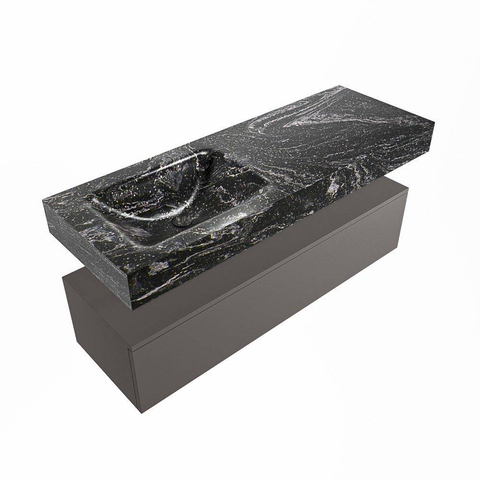 Mondiaz ALAN-DLUX Ensemble de meuble - 130cm - meuble Dark grey mat - 1 tiroir - Lavabo Cloud Lava suspendu - vasque Gauche - 0 trous de robinet SW808075