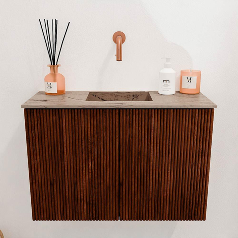 Mondiaz JOYA-DLUX 60cm meuble de salle de bains - couleur Ruby - Vasque FAYE position Milieu Sans trou de robinet couleur Arena. SW1425258