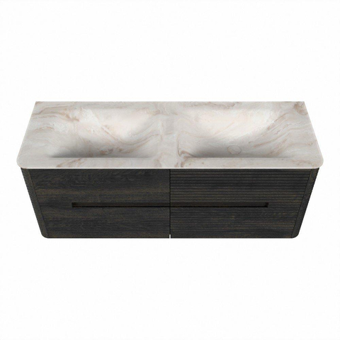 Mondiaz CIRO-DLUX Meuble de salle de bains ensemble - 130x45x50cm - Vasque solid surface Frappe - 2 vasques Double - 2 trous de robinet - 4 tiroirs - Shadow SW1532016