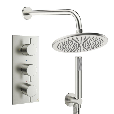Crosswater MPRO inbouw regendoucheset – Ø30 cm hoofddouche – staafhanddouche – 3 hendels – RVS geborsteld SW1472646