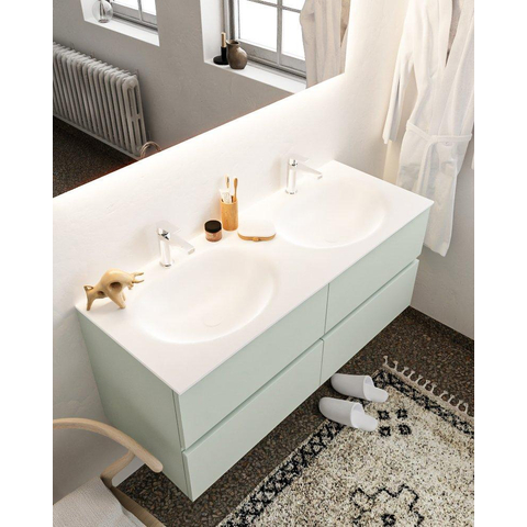 MONDIAZ VICA Ensemble de meuble salle de bain - 120cm - 4 tiroirs - lavabo Moon double - 2 trous de robinet - solid surface grise SW410834