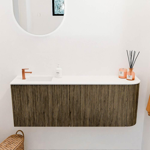 Mondiaz JOYA 111.6cm toiletmeubel - ronding rechts kleur Dusk - Wastafel FAYE positie Links 1 kraangat kleur Talc. SW1421603