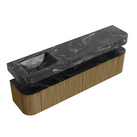 MONDIAZ THOR-DLUX Meuble de salle de bains - 200cm - arrondi gauche + droite - couleur Dusk - 2 tiroirs - 2 portes - Vasque suspendue CLOUD gauche sans trou de robinet - couleur Lava SW1466840