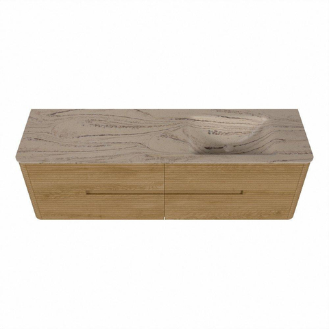 Mondiaz CIRO-DLUX Badkamermeubelset - 160x45x50cm - Solid surface wastafel Arena - 1 wasbak Rechts - 1 kraangat - 4 lades - Oak SW1533791