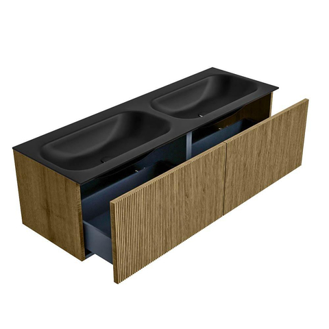 Mondiaz KURVE Ensemble de meuble de salle de bains - 140x46x40cm - 2 tiroirs - lavabo solid surface - double - 2 trous de robinet - Dusk SW1414849