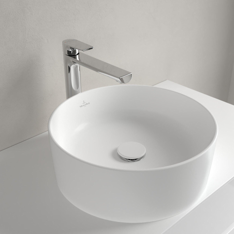 Villeroy & Boch Collaro opzetwastafell rond - diameter 40cm - zonder overloop - zonder kraangat CeramicPlus - Stone White (mat wit) SW336043