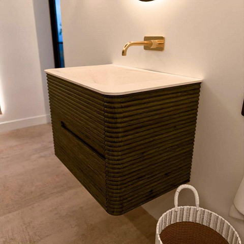 Mondiaz CIRO-DLUX Badkamermeubelset - 70x45x50cm - Solid surface wastafel Meli - 1 wasbak Midden - zonder kraangaten - 2 lades - Shadow SW1532386