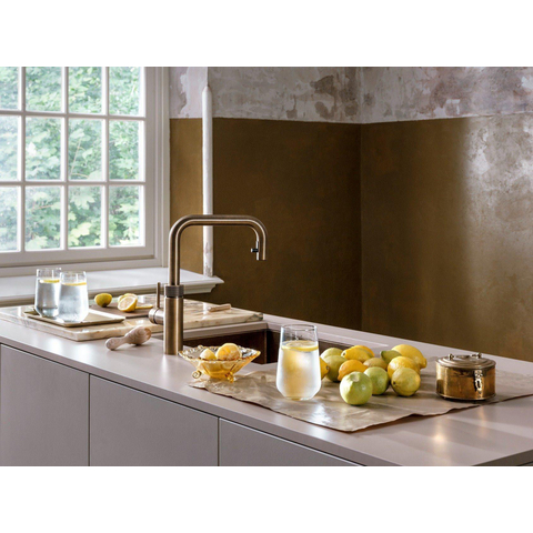 Quooker Flex Square kokendwaterkraan - draaibare & uittrekbare uitloop - PRO3 reservoir - kokend water - messing patina SW1481707