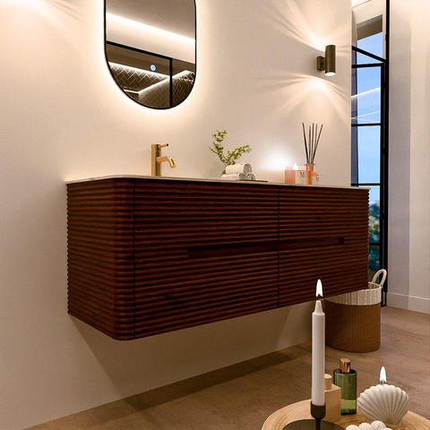 Mondiaz CIRO-DLUX Meuble de salle de bains - 140x45x50cm - Plan vasque solid surface Nata - 1 lavabo à gauche - 1 trou de robinetterie - 4 tiroirs - Ruby SW1532048