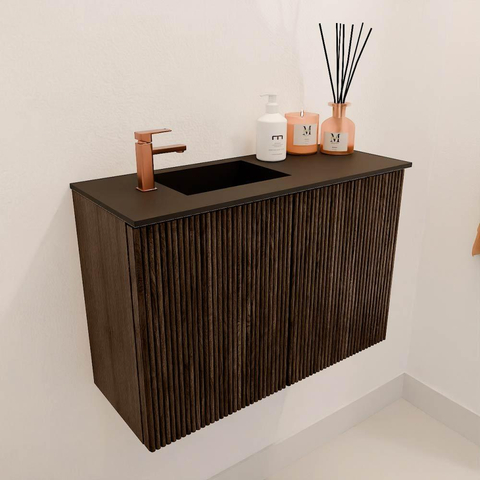 Mondiaz JOYA 60cm meuble de toilette - couleur Walnut - Vasque FAYE position Gauche 1 trou de robinet couleur Urban SW1421358
