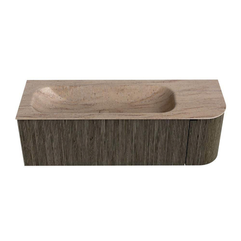 MONDIAZ KURVE-DLUX 135cm badmeubel ronding Rechts kleur Shadow met 1 lade en 1 deur. Wastafel BIG MEDIUM Links zonder kraangat Saba. SW1433259