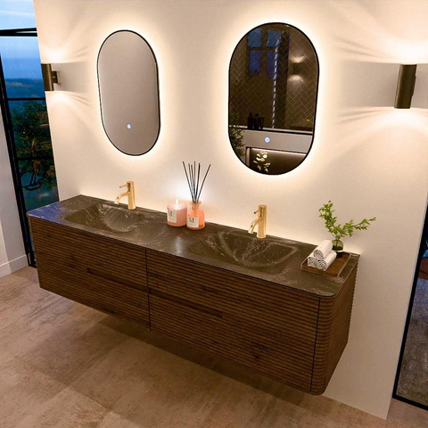 Mondiaz CIRO-DLUX Badkamermeubelset - 190x45x50cm - Solid surface wastafel Lava - 2 wasbak Dubbel - 2 kraangaten - 4 lades - Dusk SW1533073
