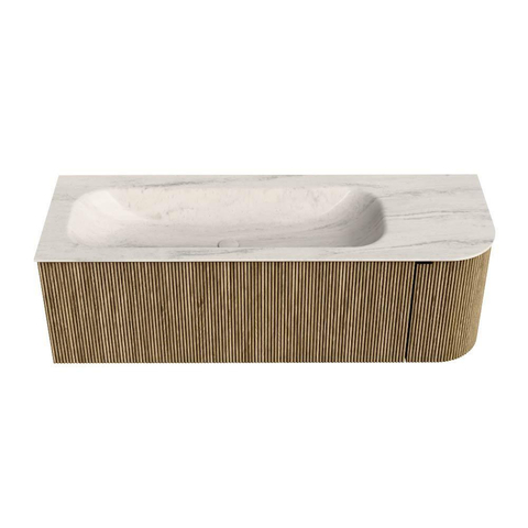 MONDIAZ KURVE-DLUX Meuble de salle de bains 135cm arrondi à droite couleur Dusk avec 1 tiroir et 1 porte. Lavabo BIG MEDIUM à gauche 1 trou de robinet Meli. SW1431897