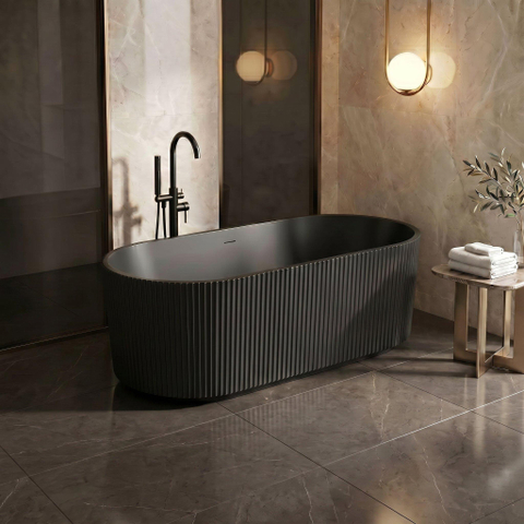 Zeza Nuo Baignoire îlot - 170x80x58cm - rainuré - avec évacuation - noir mat SW1408465
