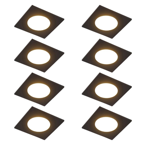 QAZQA Simply Inbouwspot - set van 8 - 9x9cm - incl. LED - 3 staps dimbaar - IP44 - vierkant - mat zwart SW1209736