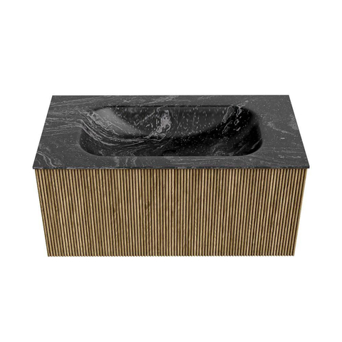 Mondiaz KURVE-DLUX Ensemble de meubles de salle de bain - 90x46x40cm - 1 tiroir - lavabo solid surface - centre - 1 trou de robinet - Dusk SW1415258