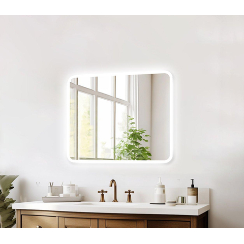 Saniclass Lumen spiegel – rechthoek met afgeronde hoeken – 80x70 cm – indirecte LED rondom – spiegelverwarming SW1474225