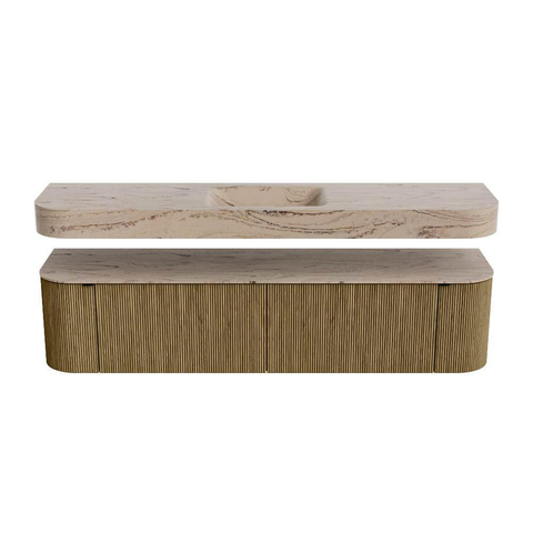 MONDIAZ THOR-DLUX Meuble de salle de bains 190cm arrondi gauche + droite couleur Dusk avec 2 tiroirs et 2 portes. Vasque suspendue CLOUD Milieu sans trou de robinet couleur Arena. SW1466590