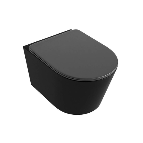 Mondiaz LAVIE hangtoilet – spoelrandloos – 36 x 53 cm – met softclose zitting – Urban (zwart), zitting Dark grey (grijs) SW1208610