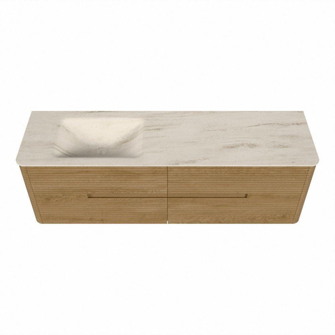 Mondiaz CIRO-DLUX Badkamermeubelset - 160x45x50cm - Solid surface wastafel Meli - 1 wasbak Links - 1 kraangat - 4 lades - Oak SW1531403