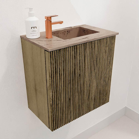 Mondiaz JOYA-DLUX 40cm toiletmeubel - kleur Dusk - Wastafel FAYE positie Rechts 1 kraangat kleur Arena. SW1425724