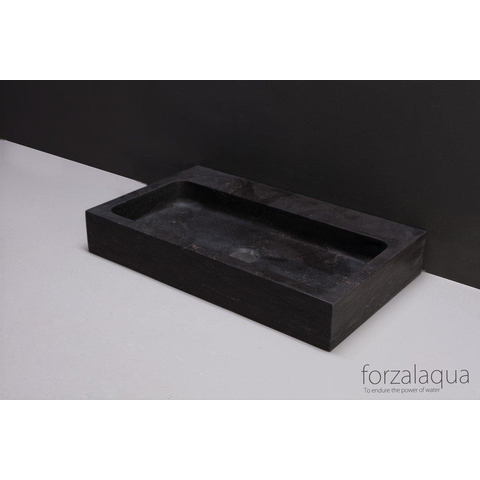 Forzalaqua Taranto lavabo - 50x30x8cm - sans trou de robinet - pierre bleue adouci (noir) SW369867