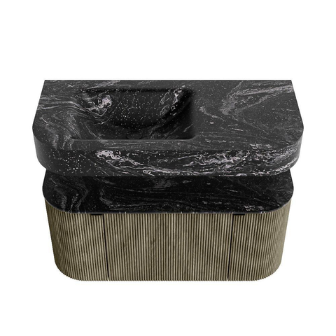 MONDIAZ THOR-DLUX Meuble de salle de bains - 100cm - arrondi gauche + droite - couleur Shadow - 1 tiroir et 2 portes - Vasque suspendue CLOUD Gauche sans trou de robinet - couleur Lava SW1467518