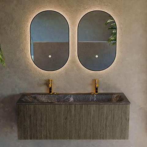 Mondiaz KURVE-DLUX Ensemble meuble de salle de bains - 120x46x40cm - 1 tiroir - vasque solid surface - centre - 2 trous de robinet - Shadow SW1414671