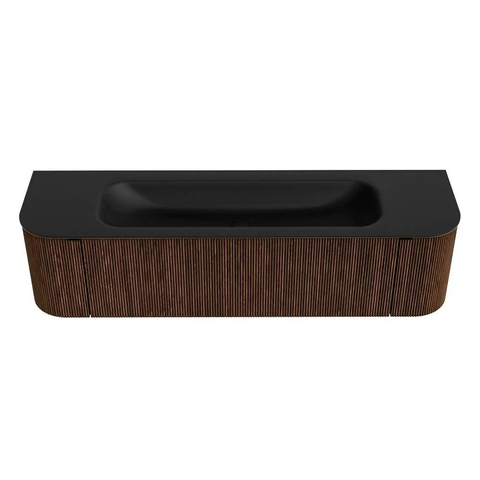 MONDIAZ KURVE 170cm badmeubel met module 25 Len R kleur Walnut met 1 lade en 2 deuren. Wastafel BIG LARGE midden zonder kraangat Urban. SW1138475