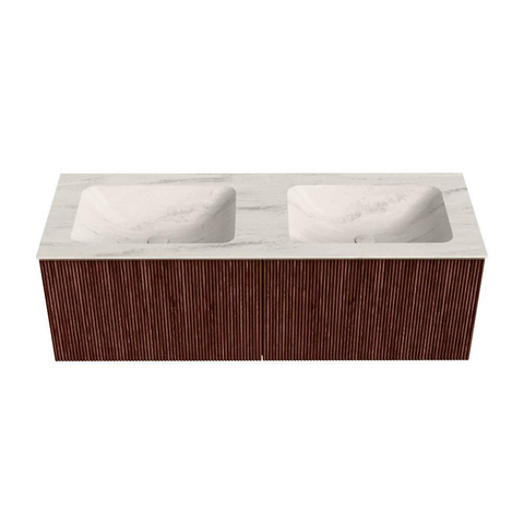 MONDIAZ KURVE-DLUX 130cm badmeubel kleur Ruby met 2 lades en 0 deuren. Wastafel LEAF Dubbel 2 kraangaten Meli. SW1432028