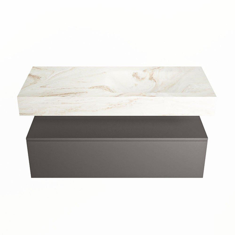 Mondiaz ALAN-DLUX Ensemble de meuble - 110cm - meuble Dark grey mat - 1 tiroir - Lavabo Cloud Frappe suspendu - vasque Droite - 0 trous de robinet SW805073