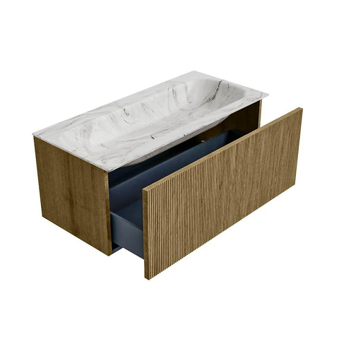 Mondiaz KURVE-DLUX Badkamermeubelset - 100x46x40cm - 1 lade - wastafel solid surface - midden - zonder kraangat - Dusk SW1415476