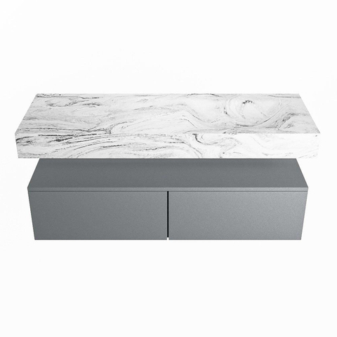 Mondiaz ALAN-DLUX Ensemble de meuble - 130cm - meuble Plata mat - 2 tiroirs - Lavabo Cloud Glace suspendu - vasque Droite - 0 trous de robinet SW806335