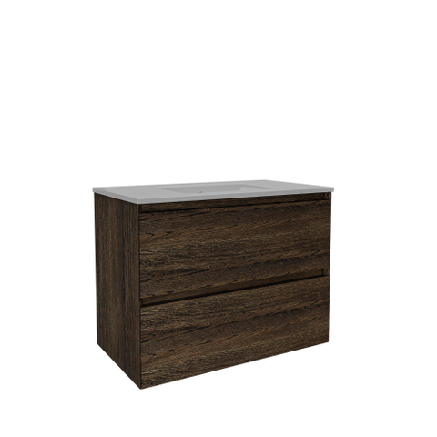 Saniclass Holz Pure Meuble de salle de bain - 80x45x60cm - lavabo en céramique blanc - 1 vasque - sans trous de robinet - 2 tiroirs - Charcoal SW1439444