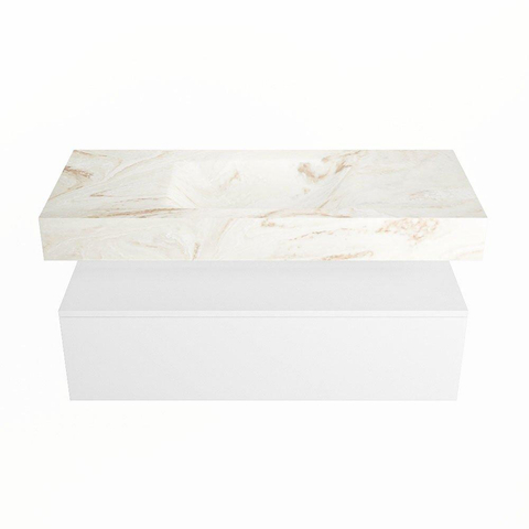 Mondiaz ALAN-DLUX Ensemble de meuble - 110cm - meuble Talc mat - 1 tiroir - Lavabo Cloud Frappe suspendu - vasque Centre - 1 trou de robinet SW805290
