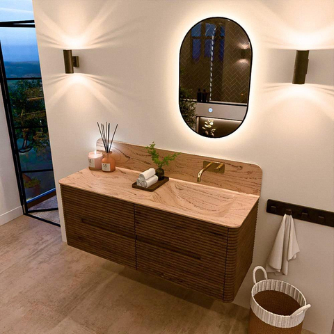 Mondiaz CIRO-DLUX Badkamermeubelset - 130x45x50cm - Solid surface wastafel Arena - 1 wasbak Rechts - zonder kraangaten - 4 lades - Dusk SW1533132