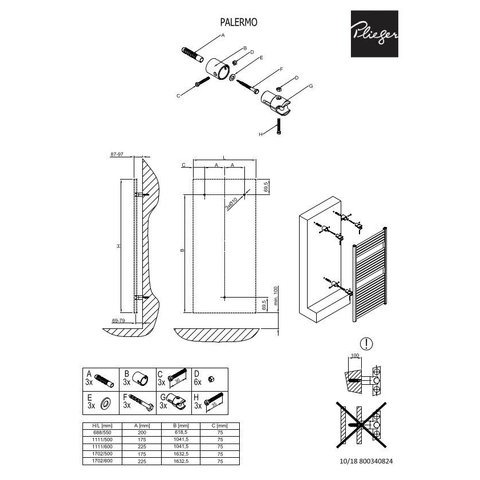 Plieger Palermo radiateur design horizontal 170,2x60cm 645W chrome 7252256