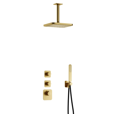 Hotbath Gal IBS40 regendoucheset inbouw - 2 functies - 15cm plafondarm - 22cm vierkante hoofddouche - messing geborsteld PVD SW656321