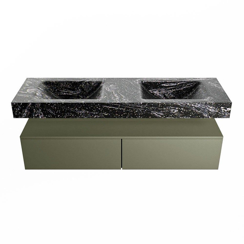 Mondiaz ALAN-DLUX Ensemble de meuble - 150cm - meuble Army mat - 2 tiroirs - Lavabo Cloud Lava suspendu - vasque Gauche et droite - 0 trous de robinet SW808454