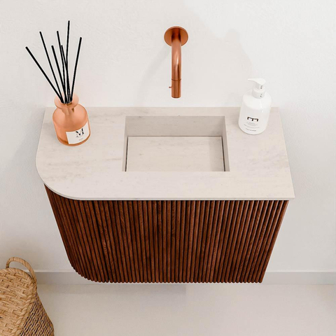 Mondiaz JOYA-DLUX 51.6cm toiletmeubel - ronding links kleur Ruby - Wastafel FAYE positie Rechts Zonder kraangat kleur Meli. SW1425375