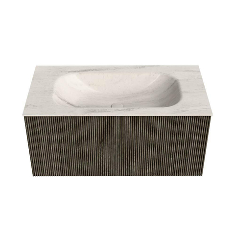 MONDIAZ KURVE-DLUX 90cm badmeubel kleur Shadow met 1 lade en 0 deuren. Wastafel BIG SMALL Midden 1 kraangat Meli. SW1431779